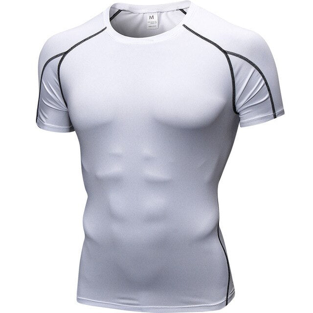 Men Tight Short Sleeve Fitness Cloth Exercise Running Stretch Fabric Quick Dry T-Shirt