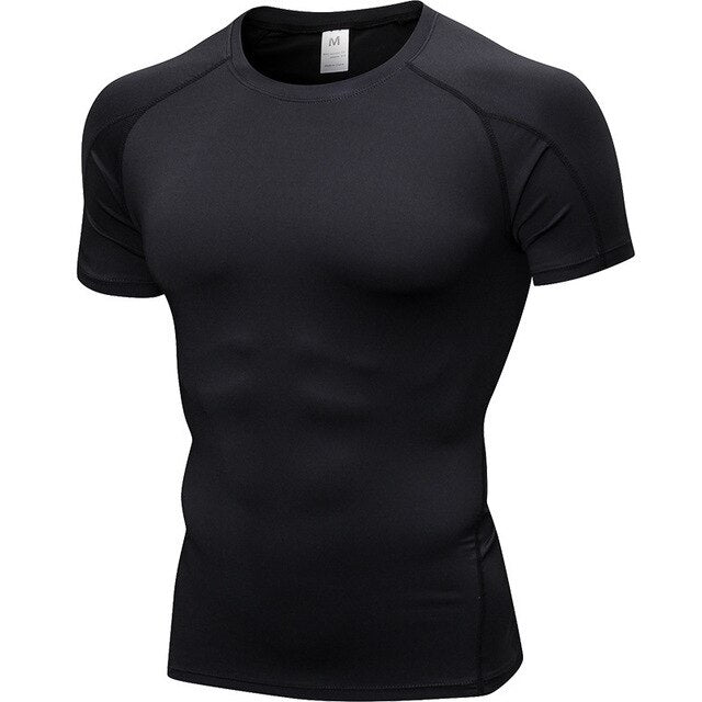 Men Tight Short Sleeve Fitness Cloth Exercise Running Stretch Fabric Quick Dry T-Shirt