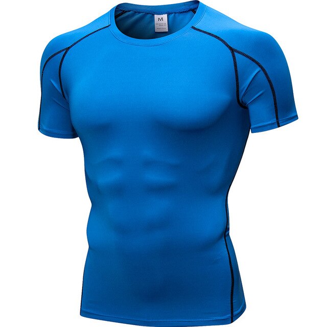 Men Tight Short Sleeve Fitness Cloth Exercise Running Stretch Fabric Quick Dry T-Shirt