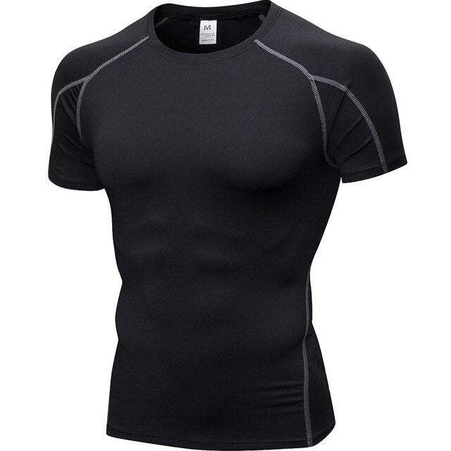 Men Tight Short Sleeve Fitness Cloth Exercise Running Stretch Fabric Quick Dry T-Shirt