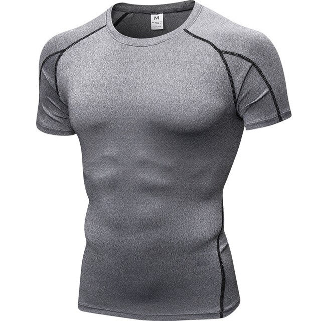 Men Tight Short Sleeve Fitness Cloth Exercise Running Stretch Fabric Quick Dry T-Shirt