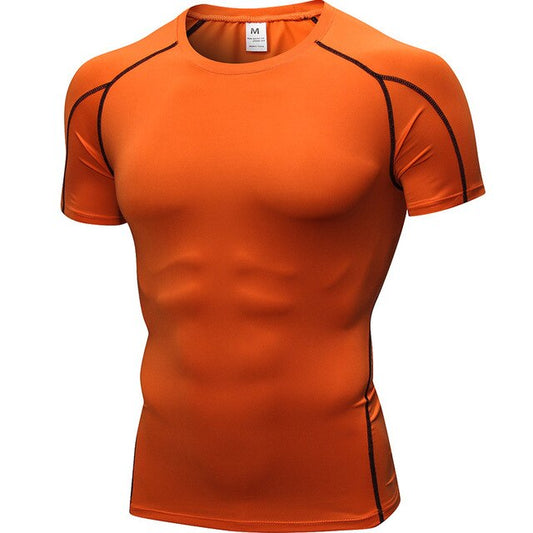 Men Tight Short Sleeve Fitness Cloth Exercise Running Stretch Fabric Quick Dry T-Shirt