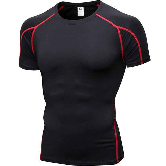 Men Tight Short Sleeve Fitness Cloth Exercise Running Stretch Fabric Quick Dry T-Shirt