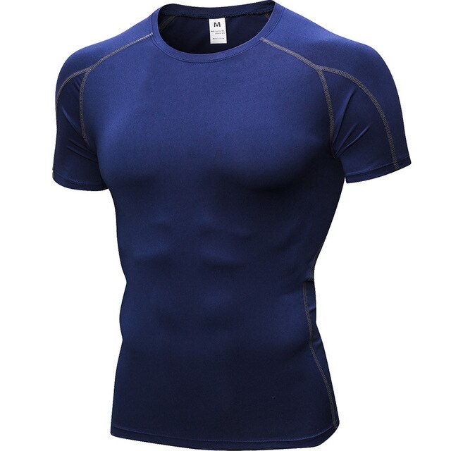 Men Tight Short Sleeve Fitness Cloth Exercise Running Stretch Fabric Quick Dry T-Shirt
